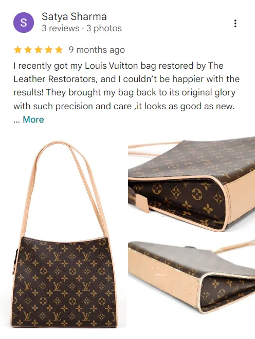 5-star customer review for Hermès and Louis Vuitton leather bag restoration in Delhi NCR